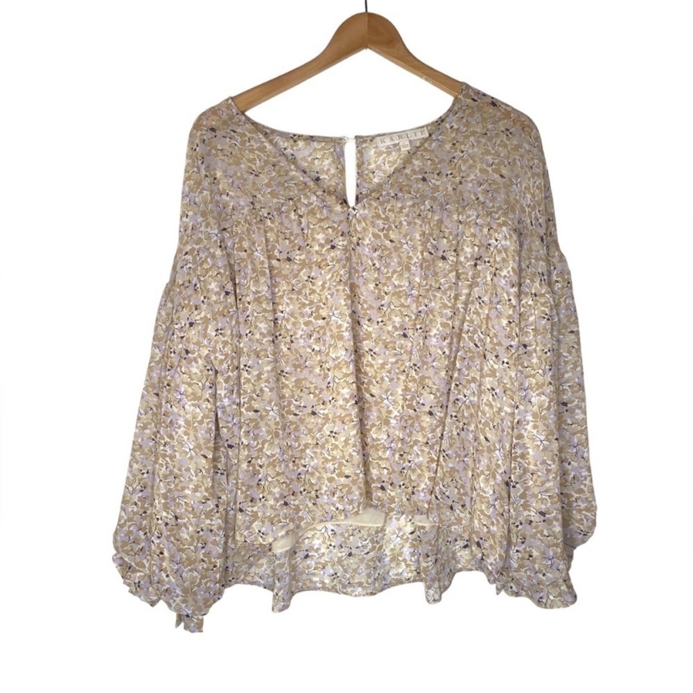 Karlie Fall Floral Relaxed Shoulder V-Neck Balloon Sleeve Women's Peasant Top- L